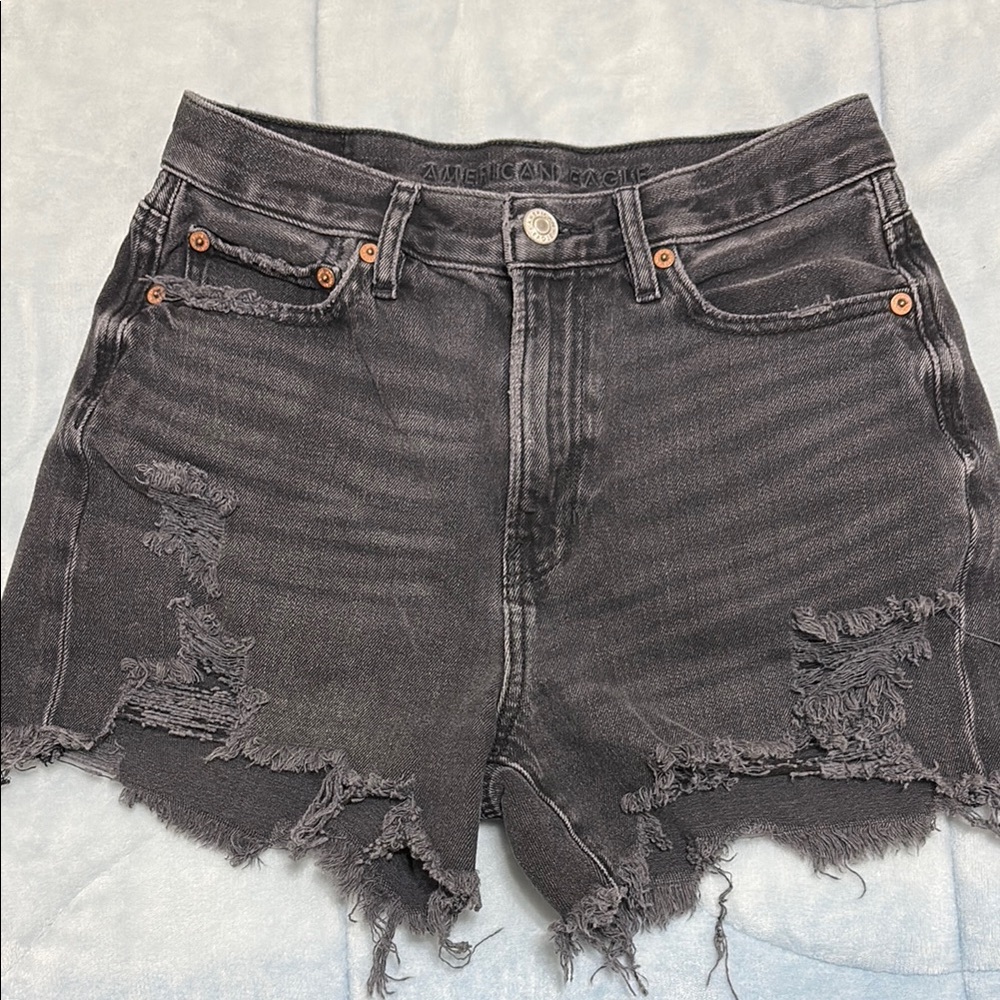 American Eagle Outfitters Black Jean Shorts Distressed High-Waisted